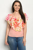 Peach  Floral Plus Size Top with Necklace