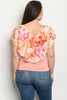 Peach  Floral Plus Size Top with Necklace