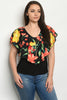 Black  Floral Plus Size Top with Necklace