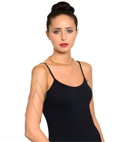 Goldplate Body Chain Armband Necklace with Rhinestone Accents