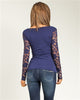 Navy Blue Lace Long Sleeve Top