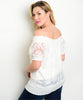 Womens Plus Size Ivory Off Shoulder Semi Sheer Top