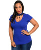 Royal Blue Stretch Fit Top with Jeweled Choker Accent Neckline