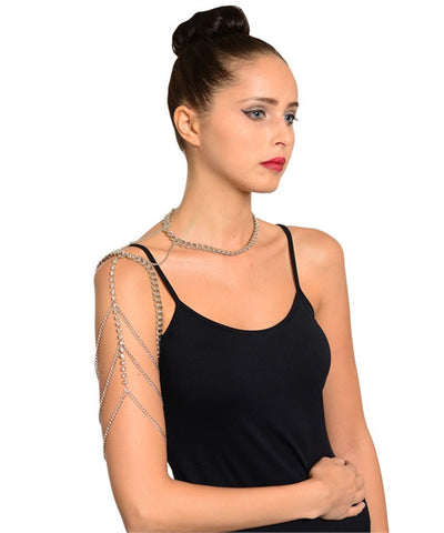 Silverplate Body Chain Armband Necklace with Rhinestone Accents