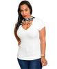 White Stretch Fit Top with Jeweled Choker Neckline