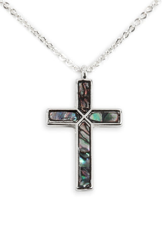 Genuine Abalone Shell Silver Cross Necklace