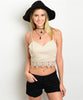 Misses Beige Crop Top with Crocheted Lace Accents