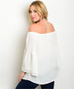 Women's Plus Size White Bell Sleeve Top with Crocheted Lace Accents