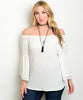 Women's Plus Size White Bell Sleeve Top with Crocheted Lace Accents