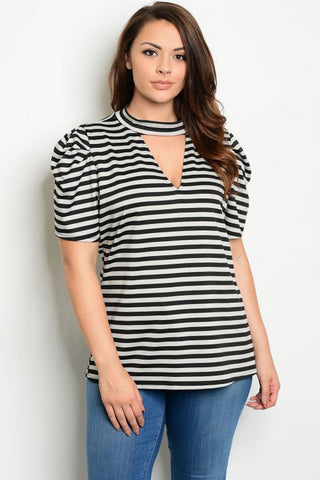 Black and Gray Striped Plus Top