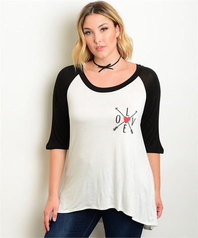 Women's Plus Size Black and Ivory Vintage Inspired T-Shirt