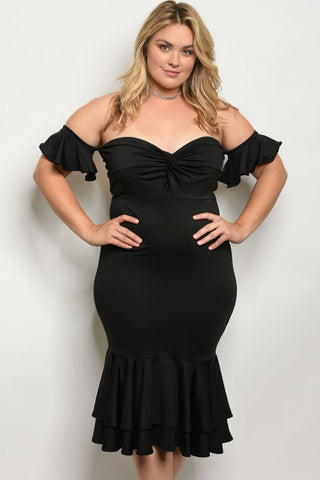 Black Off Shoulder Ruffled Bodycon Cocktail Dress