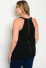 Black Chiffon Plus Size Cold Shoulder Top with Beaded Neckline