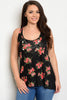 Black Floral Racer Back Plus Size Top with Necklace