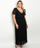 Women's Plus Size Long Black Formal Evening Gown Dress with Necklace