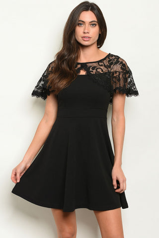 Black Lace Detail Cocktail Dress
