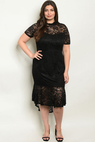 Black Lace High Low Plus Size Dress