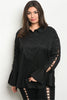 black laced bell sleeve plus size blouse