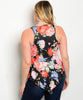 Women's Plus Size Black Pink and Blue Floral V-Neck Peplum Top