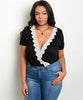 Women's Plus Size Black and White Crocheted Lace Bodysuit