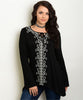 Women's Plus Size Black and White Embroidered Tunic Top