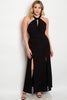 Women's Plus Size Long Black Halter Evening Gown Dress