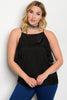 Women's Plus Size Black Ruffled Neckline Sleeveless Top