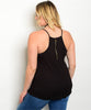 Women's Plus Size Black Spaghetti Strap Tank Top with Zipper Accent