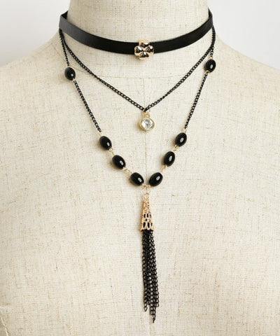 Black Choker and Tassel Necklace Set