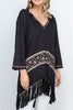 Black Faux Suede Hooded Boho Tunic Top