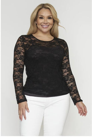 Black Lace Overlay Plus Size Top