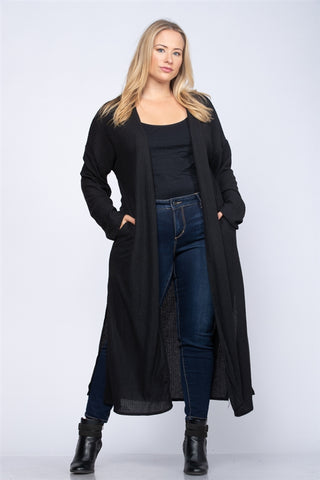Black Plus Size Long Knit Cardigan