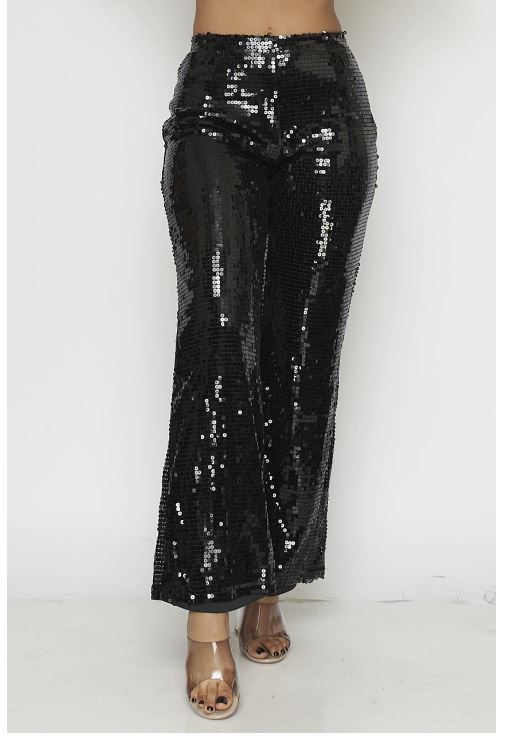 Black Sequin Plus Size Dress Pants