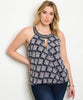 Women's Plus Size Navy Blue and Pink Floral Embellished Top