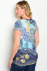 Women's Plus Size Navy Blue and Yellow Jeweled Top