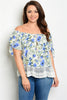 Women's Plus Size Blue Floral Tunic Top with Lace Accents