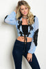 Misses Blue with Black Lace Accents Bolero Cardigan