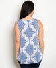 Women's Plus Size Royal Blue and White Lace Up Front Printed Top