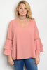 Women's Plus Size Blush Pink Boho Inspired Bell Sleeve Top