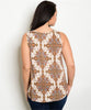 Women's Plus Size Brown and White Criss Cross Front Top