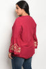 Burgundy Embroidered Bell Sleeve Plus Size Top