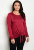 Burgundy Long Sleeve Tie Accent Plus Size Top
