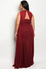 Burgundy Plus Size Pleated Gown with Boat Neckline