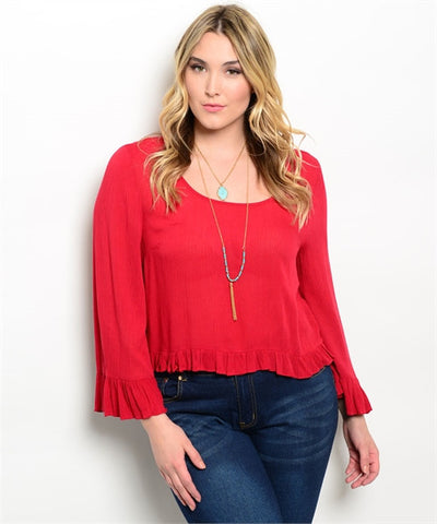 Women's Plus Size Burgundy Red Peasant Top