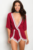 Misses Burgundy and White Lace Romper
