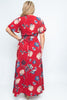 Burgundy Red Floral Wrap Plus Size Maxi Dress