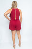 Burgundy Red Plus Size Romper with Necklace