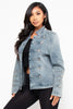 Open Front Denim Jacket with Button Accent