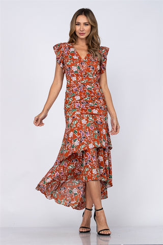 Clay Red Floral High Low Maxi Dress