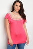 Coral Pink and Ivory Lace Accent Plus Size Top